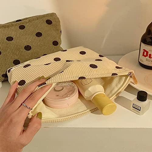Corduroy Makeup Bags for Women, Polka Dot Cosmetic Bag for Purse - Image 3