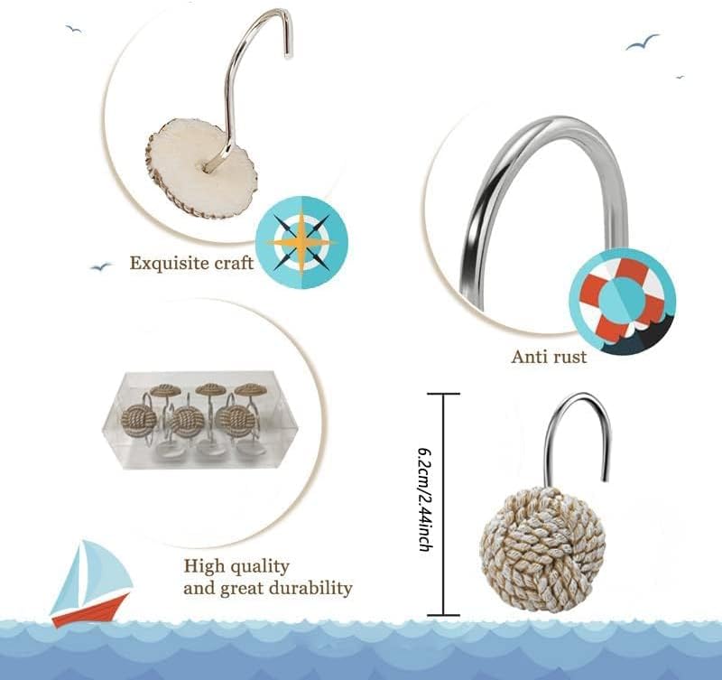 Gracelife Home Decorative Shower Curtain Hooks Seaside Off-White Nautical Metal - Image 3