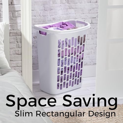 Large Plastic Laundry Hamper, Slim Rectangular, Ventilated, 63 Liter, - Image 4