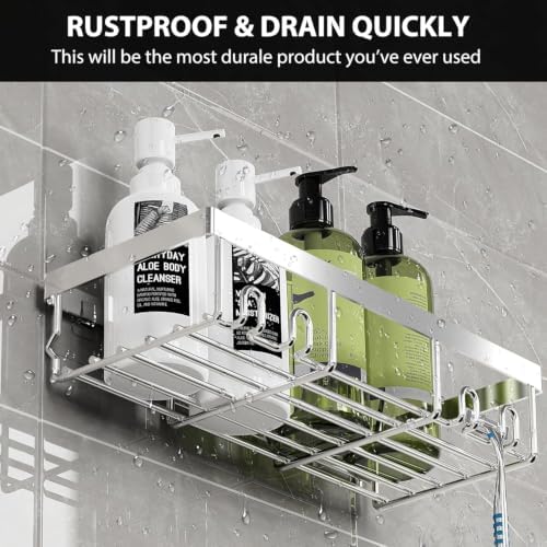Moforoco Large Silver Shower Caddy Shelf Organizer Rack, Self Adhesive Bathroom - Image 4