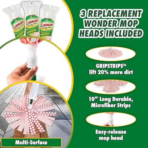 Libman Wonder Mop with 3 Refills, Self-Wringing Microfiber Floor Mop - Image 3