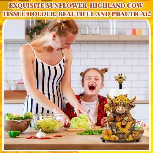 Chunful Bee Highland Cow Paper Towel Holder Sunflower Honey Kitchen Bathroom - Image 6