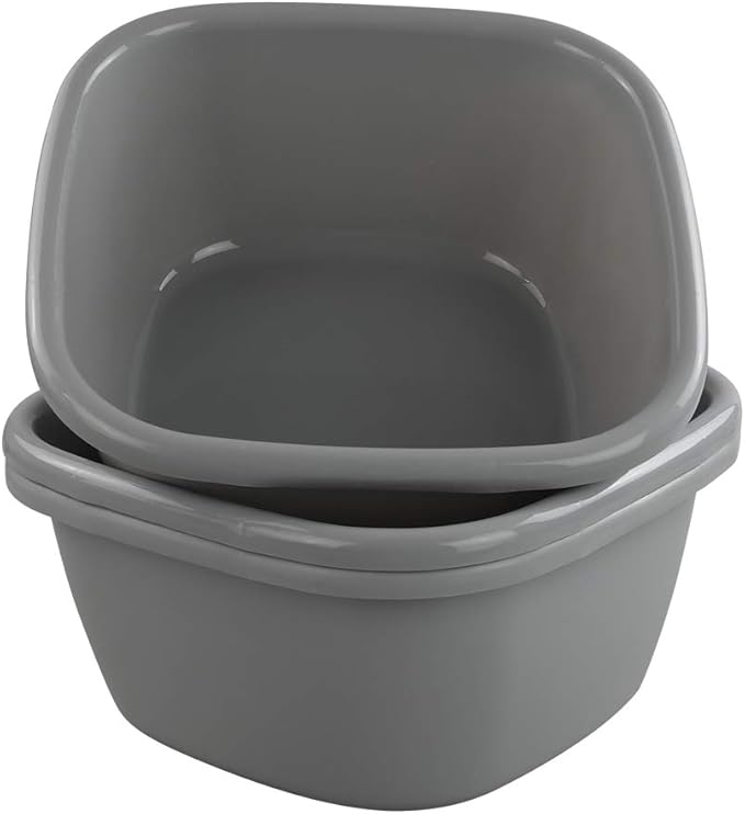 Set of 3 Plastic Wash Tub Dish Pan Basin, 16 Quart, Grey