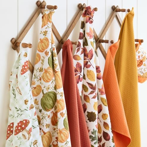 Martha Stewart Autumn Harvest Mushroom Plaid Kitchen Towel 3-Pack Set, 100% - Image 3