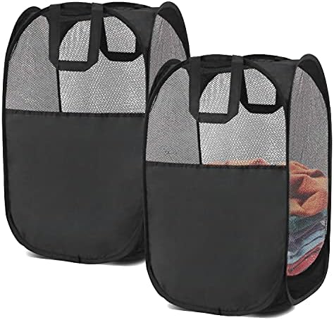 2 pop-up Laundry Hamper, Foldable mesh Laundry Baskets by BENJUNC