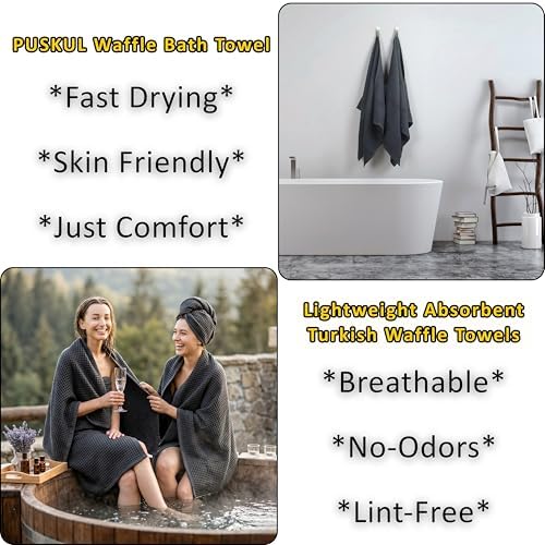 PÜSKÜL Natural 100% Turkish Cotton Waffle Bath Towels Set of 2, Extra-Large - Image 6
