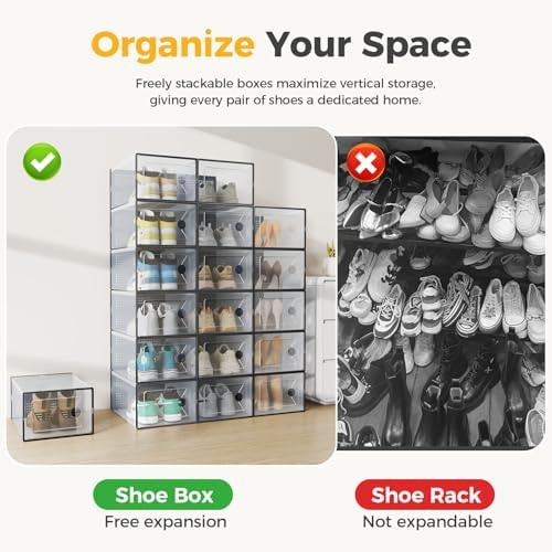NEWBULIG 12 Pack Clear Shoe Storage Boxes, XXL-Stackable Sneaker Storage Case - Image 5