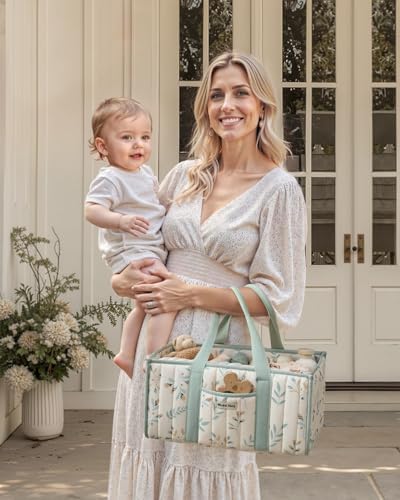 Blissful Diary Leaf Diaper Caddy Organizer, Storage Basket, Sage Leaf - Image 7
