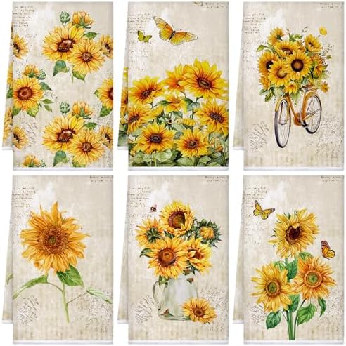 Bencailor 6 Pcs Sunflower Kitchen Towels Decorative Sets Dish Towels Absorbent by Bencailor