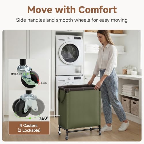 StorageWorks 2 Section Laundry Hamper, 100L Green Sorter Cart - Image 3
