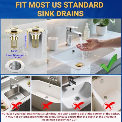 Bathroom Sink Drain Strainer, Pop-Up Bathroom Sink Stopper - Image 6