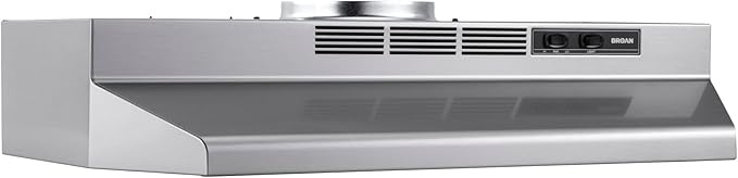 Broan-NuTone F4036SF 36-Inch Fingerprint Resistant Convertible Under-Cabinet Range Hood, 230 Max Blower CFM, 36", Stainless Finish with PrintGuard
