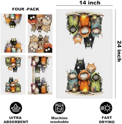 4 Pcs Cute Cat Kitchen Towels, Funny Cats Gifts Absorbent Hand Towels-03 - Image 2
