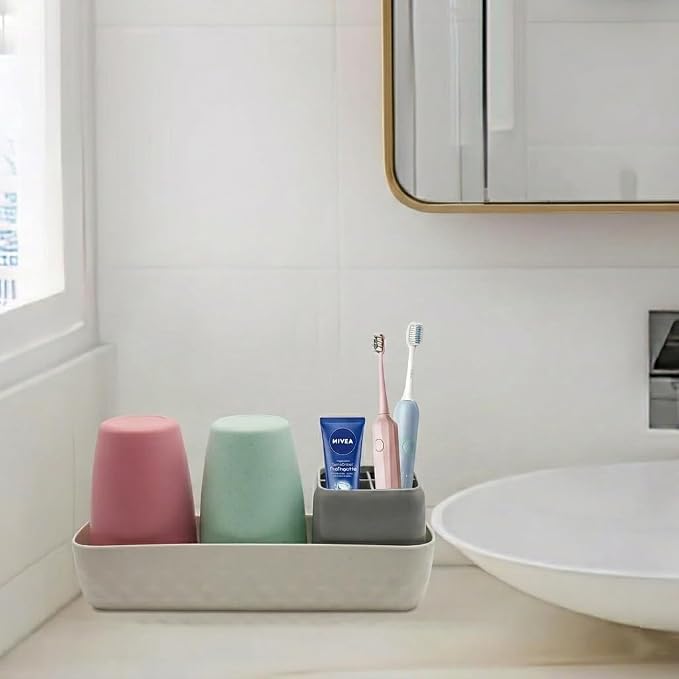 Kids Toothbrush Holder with Cups, Electric Toothbrush & Toothpaste Storage - Image 4