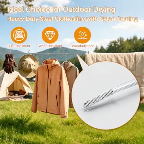 Retractable Clothesline Outdoor, 40FT Wire Ropes - Image 2