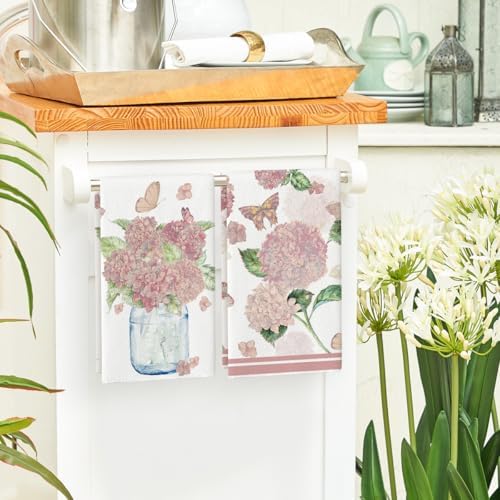 Artoid Mode Pink Hydrangea Vase Butterfly Spring Kitchen Towels Dish Towels - Image 4