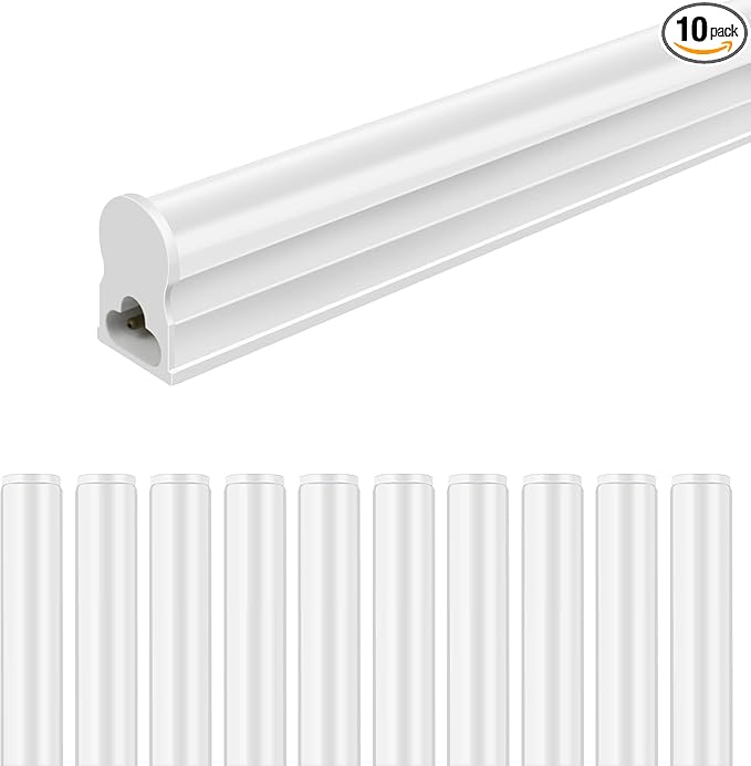 LightingWill T5 LED Shop Light, 4FT, Natural White 4000K, 20W, Linkable Integrated Fixture for Utility LED Ceiling and Under Cabinet Lighting, Corded Electric with Built-in ON/Off Switch, 10 Pack