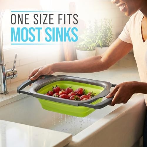 Comfify Green XL Collapsible Silicone Over Sink Colander – 6 Quart - Image 6