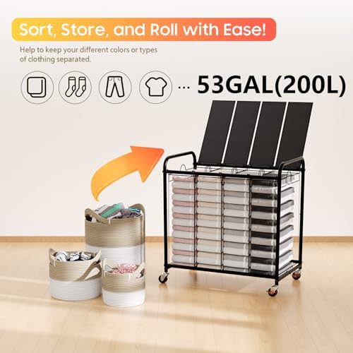 Laundry Sorter 4 Sections 48 Gal, Rolling Laundry Basket - Image 6