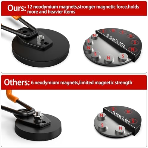 3-H Heavy Duty Magnetic Hooks, Large Magnet Hooks 3.5 inch Base, 2 Pack - Image 3