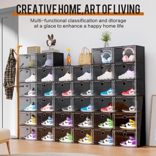 KEFA XL Shoe Storage Box Organizer, 8 Pack Shoe Boxes Clear Plastic Stackable - Image 2