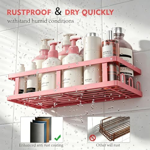 Youvip Pink Shower Caddy 6 Pack, Adhesive Shower Shelves - Image 4