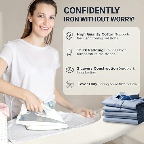 UniSimp Ironing Board Cover and Pad 15"x54" Extra Thick Natural Cotton - Image 5