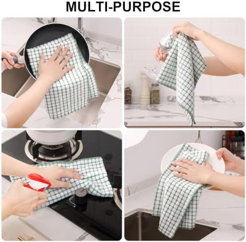 Kitinjoy Cotton 12 Pack Kitchen Towels and Dishcloths Sets, Grass Green - Image 3