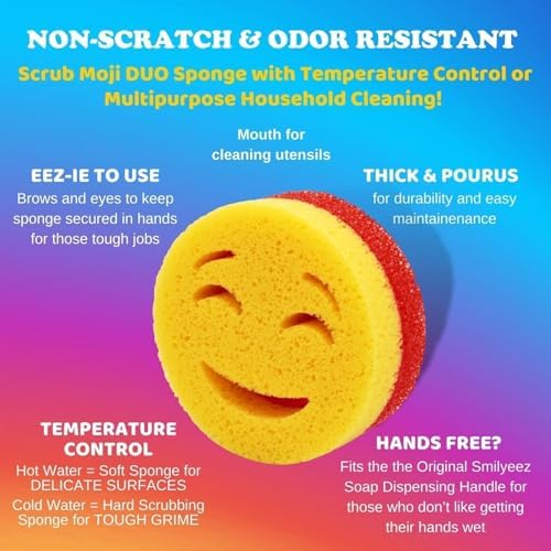 Smilyeez Scrub Moji Duo Scrubbing Sponge Dual-Sided Scrub Sponges Multipurpose - Image 4