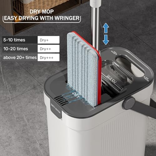 HoMettler Mop and Bucket Set, 3-Tank Flat Mop and Bucket System - Image 4
