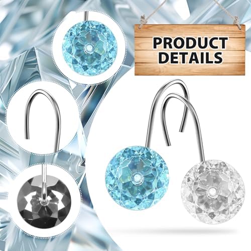 12PCS Teal Decorative Shower Curtain Hooks, Teal Bathroom Decor - Image 3