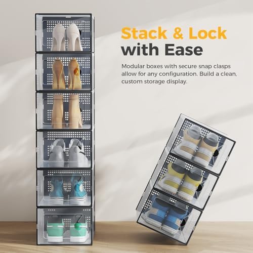 NEWBULIG 12 Pack Clear Shoe Storage Boxes, XXL-Stackable Sneaker Storage Case - Image 4