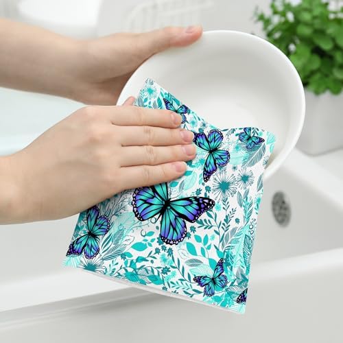 Butterfly Green Kitchen Towels Decorative Set of 2 Cute Tea Towel - Image 4