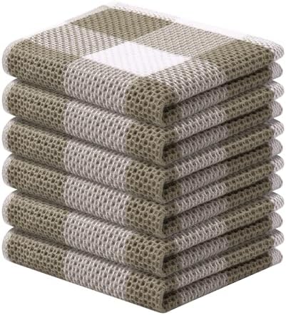Mordimy Cotton Waffle Weave Dish Cloths, 6 Pack, Khaki & White by Mordimy