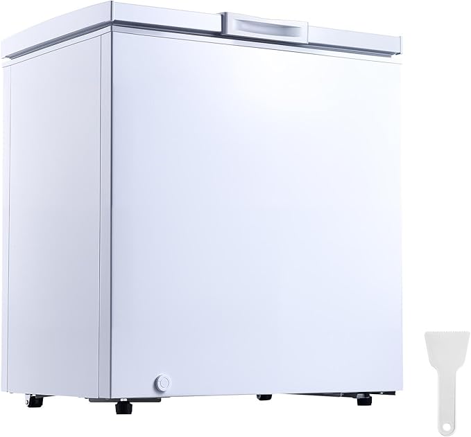 VEVOR Chest Freezer, 5 Cu.ft Compact Deep Freezer, Free Standing Top Open Door Chest Freezers with 2 Removable Baskets & Adjustable Thermostat - Energy Saving, Low Noise & Garage Ready, White