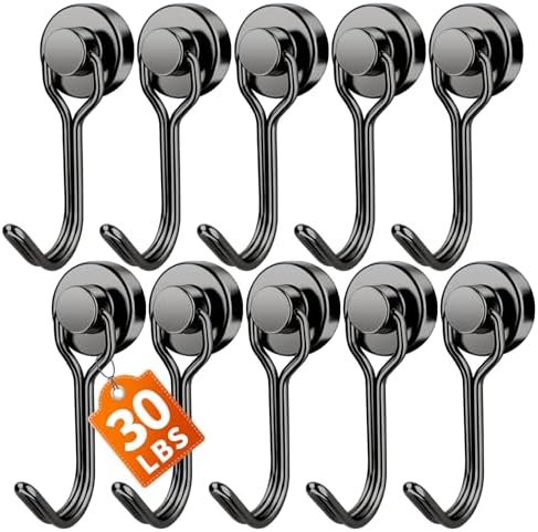 FINDMAG 10 Pack Black Magnetic Hooks, 30LB+ Magnet Hooks Heavy Duty by FINDMAG