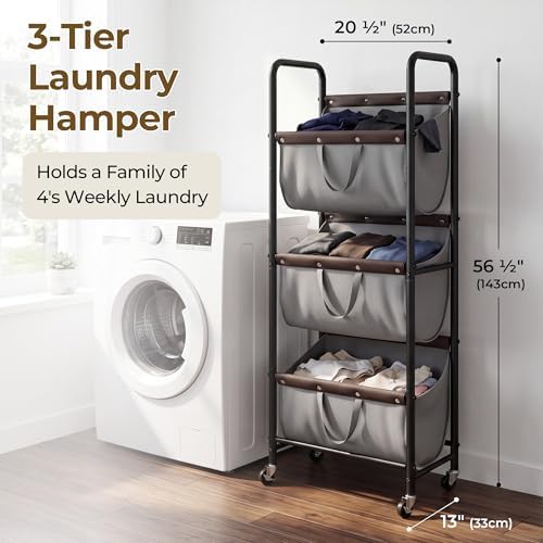 GRANNY SAYS 3 Tiered Laundry Sorter, Narrow Hamper Cart - Image 2