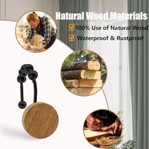 Wood Shower Curtain Hooks, Wooden Decorative Shower Curtain Rings, Modern Round - Image 3