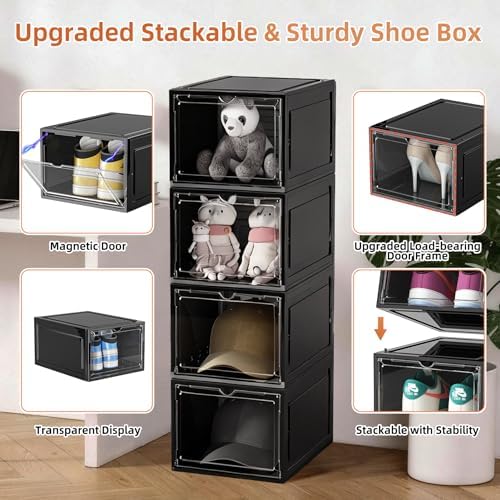 KEFA XL Shoe Storage Box Organizer, 8 Pack Shoe Boxes Clear Plastic Stackable - Image 3