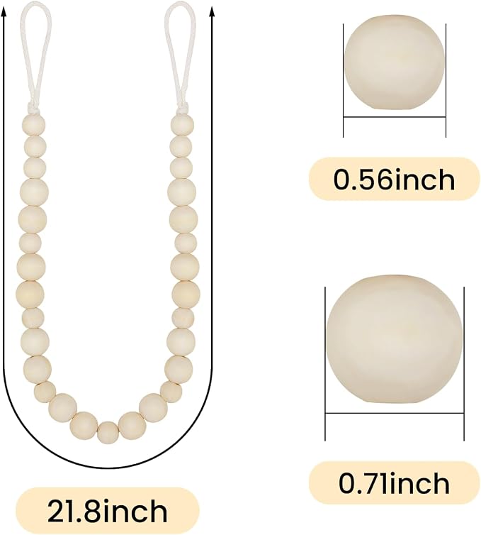 KLOGTSIND Wood Bead Curtain Tiebacks, 6 Pack Curtain Tie Backs - Image 2