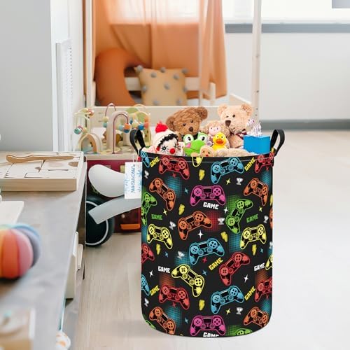 Round Laundry Basket Collapsible Boys Storage Hamper Organizer Game - Image 6