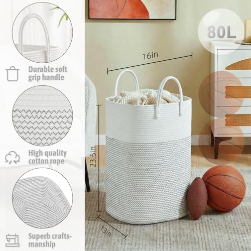 Artfeel Laundry Basket, Woven Cotton Rope Laundry Hamper, 100L Versatile Storage - Image 2