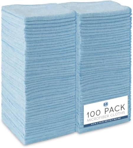 S&T INC. Microfiber Cleaning Cloth, 100 Pack, 11.5" x 11.5", Light Blue by STINC