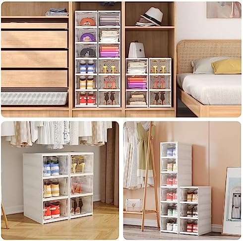 Shoe Storage Organizer Box 6-Tier Foldable Collapsible Stackable Shoe Rack Bins - Image 7