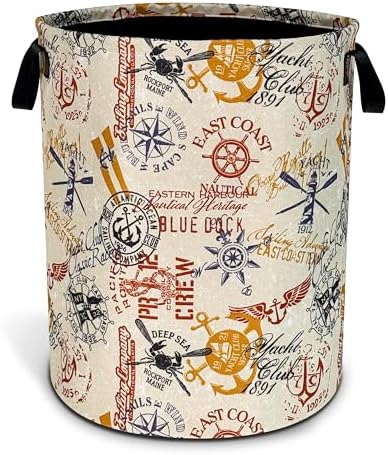 Anchor Compass Laundry Basket Foldable Waterproof Hamper 18.9 x 16.5 Inch by NUTAINLA