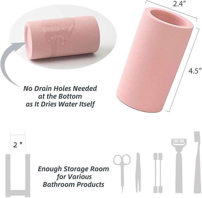 Handmade Diatomite Drying Stone Toothbrush Holder Stand | Modern Ceramic-Look - Image 3