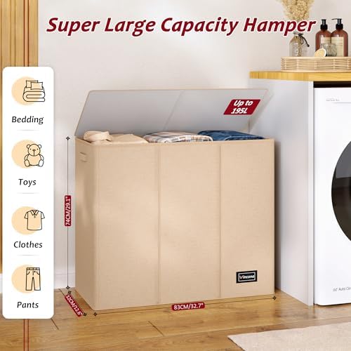 195L Laundry Hamper 3 Section, Large Laundry Hamper - Image 2