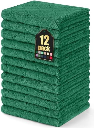 Homaxy 12 Pack Super Soft Absorbent Dish Cloths, Dark Green by Homaxy