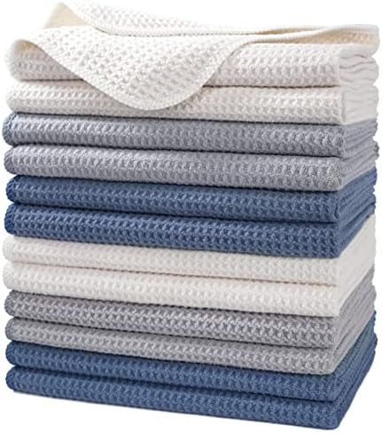 POLYTE 340 GSM Microfiber Waffle Kitchen Dish Tea Towel, 16x28 in, 12 Pack by Polyte