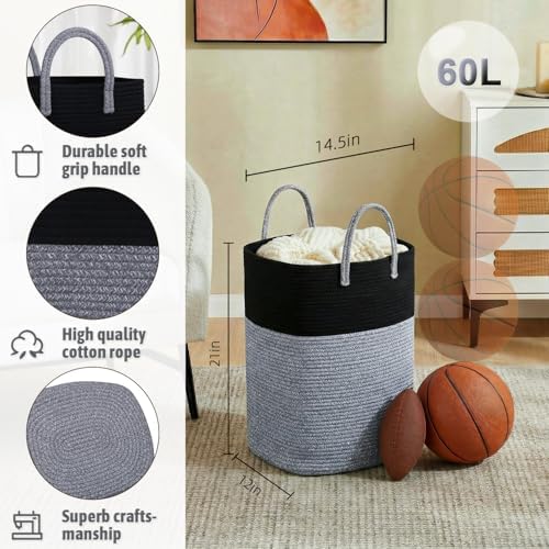 Laundry Basket, Woven Cotton Rope Laundry Hamper, Versatile Storage - Image 2